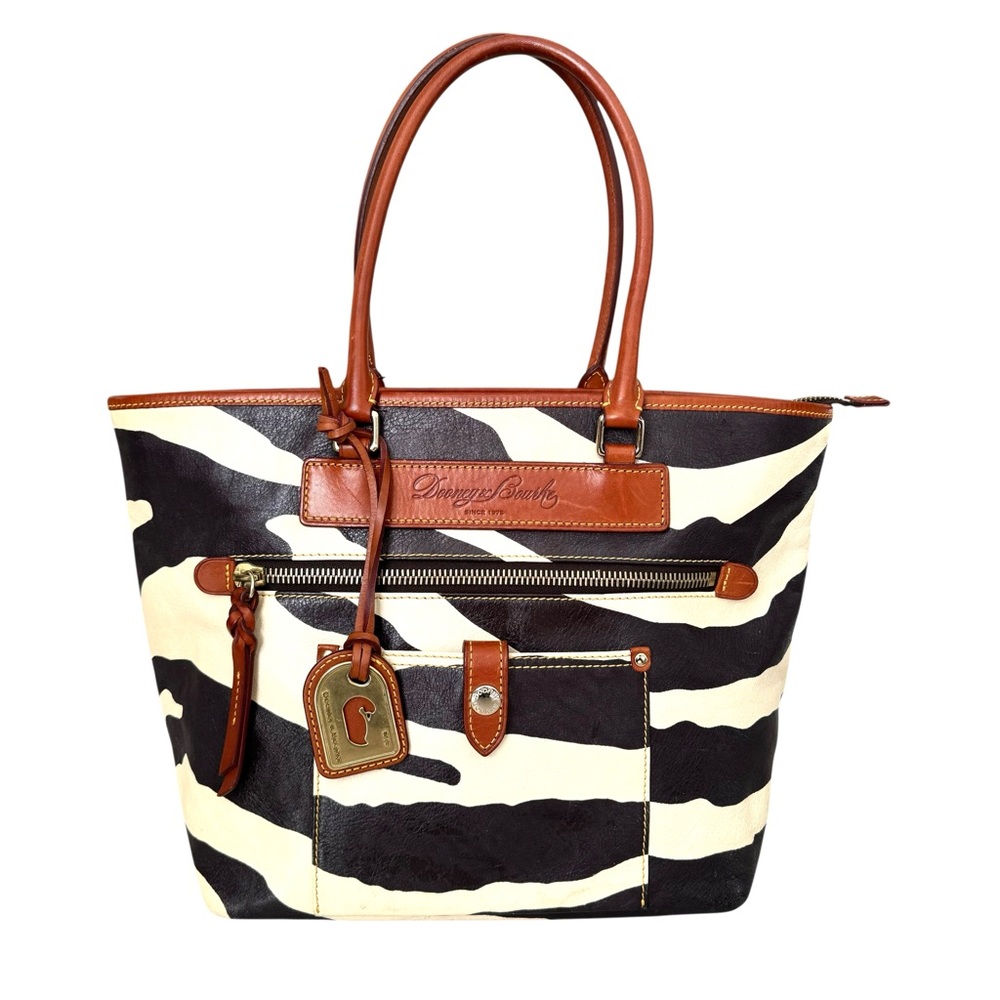 Dooney & Bourke Large Shoulder Bag Zebra Print Vachetta Leather Tote - Picture 3 of 17